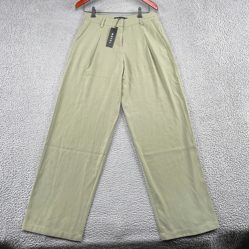 Motel Trousers Womens M Sage Sakaria Stone High Waisted Pleated Wide Leg Pants